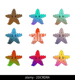 Starfish in nine different gradient colors illustration. Stock Vector