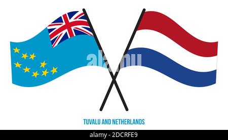 Tuvalu and Netherlands Flags Crossed And Waving Flat Style. Official Proportion. Correct Colors. Stock Photo