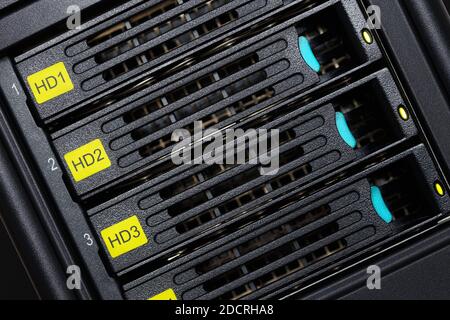 NAS panel assemblies from the hard drive closeup. Data storage Stock Photo
