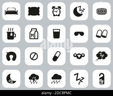 Sleep Or Sleeping Icons Black & White Flat Design Set Big Stock Vector
