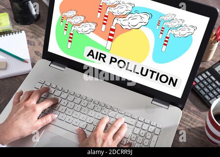 Air pollution concept shown on a laptop screen Stock Photo