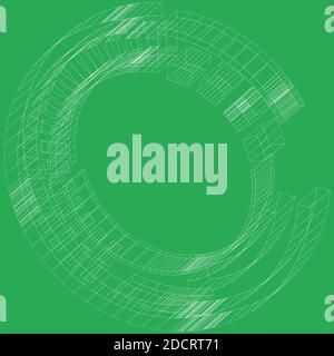 Wire-frame 3d Object - Geometric Sci-fi, Cybernetics, Cyber segmented circle, ring design element. Abstract HUD, GUI, UI circular shape – Stock vector Stock Vector