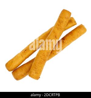 Traditional Italian breadsticks. Grissini. isolated on white background. Top view, close-up Stock Photo