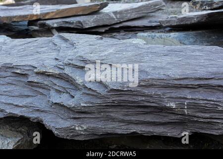 Slabs of slate rock at Valentia Island Quarry, County Kerry, Ireland Stock Photo