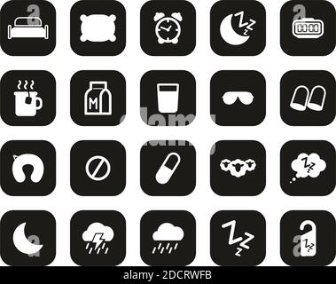 Sleep Or Sleeping Icons White On Black Flat Design Set Big Stock Vector