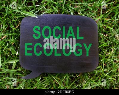 Dark plate with Social ecology on the grass. Stock Photo