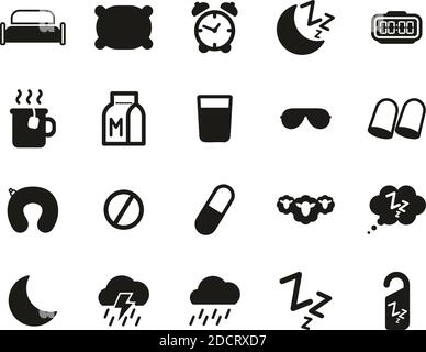 Sleep Or Sleeping Icons Black & White Set Big Stock Vector