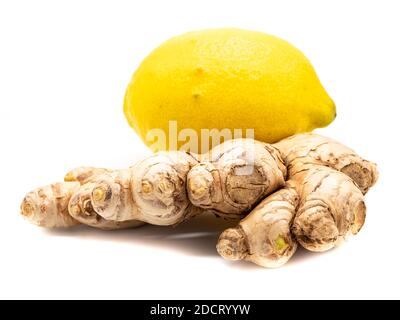Ginger and lemon isolated on white background Stock Photo