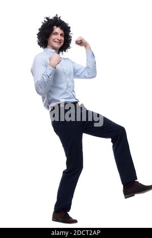happy curly-haired man . isolated on a white Stock Photo