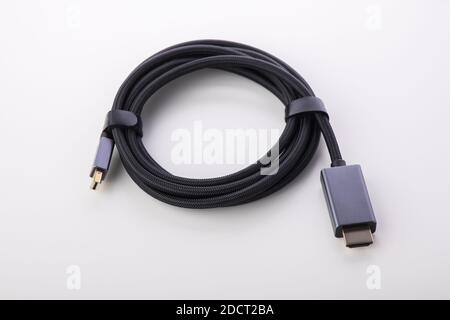 Black wire cable isolated on a white background Stock Photo