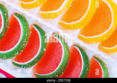 Candies with jelly and sugar isolated. Fruit jellies bonbon. Stock Photo