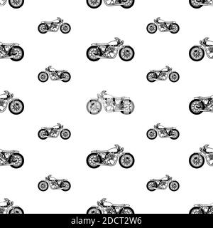 seamless vector Pattern with motorbike silhouettes over white background Stock Vector