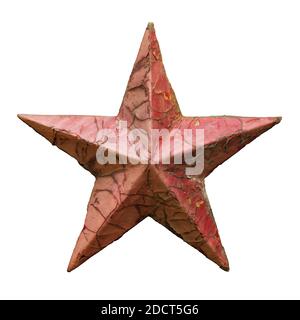 Old metal red star, weathered and rusty, Christmas decoration or Communism symbol, isolated on white background Stock Photo