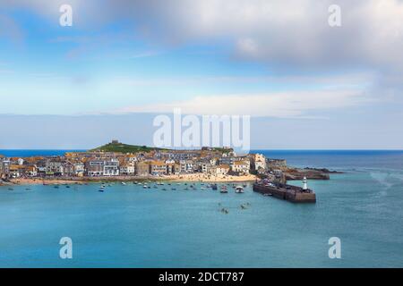 Elevated views of the popular seaside resort of St. Ives, Cornwall, England, United Kingdom, Stock Photo