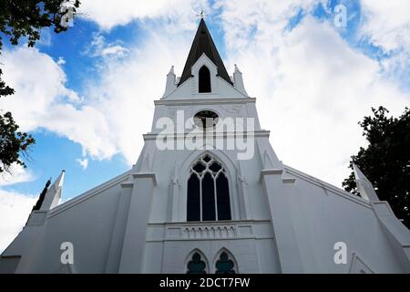 Neo Gothic Tower of the Stellenbosch Moederkerk , Dutch Reformed church, Cape Winelands, Western Cape Province, South Africa. Stock Photo