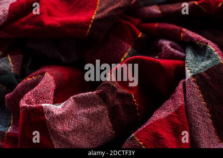 Tartan plaid fabric pattern background textured. Red Tartan Material Stock Photo