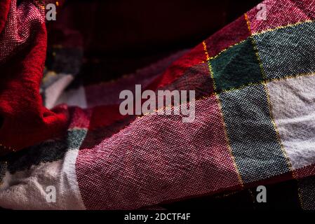 Tartan plaid fabric pattern background textured. Red Tartan Material Stock Photo