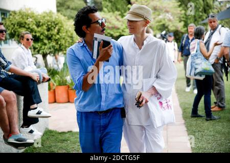 Fashion designer Haider Ackermann (President of the jury) and actress Tilda Swinton (member of the jury) at 33rd International Festival of Fashion and Photography held at Villa Noailles, in Hyeres, France, on April 28, 2018. Photo by Marie-Paola Bertrand-Hillion/ABACAPRESS.COM Stock Photo