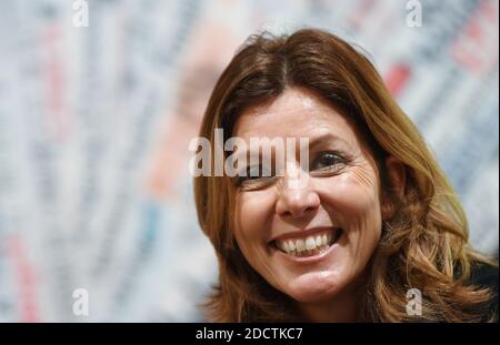 Barbara Jatta, 55, the first female director of the Vatican Museums attends a press conference at the Foreign Press Association in Rome, Italy on January 29, 2018. In the post since exactly one year she said that the Vatican Museums are in final talks with the Andy Warhol Museum in Pittsburgh to stage a show of the Pop artist's religious works in 2019. The exhibition will include paintings from Warhol's Last Supper series (1986), inspired by Leonardo da Vinci's Milan fresco of the Biblical scene. 'We are very interested in exploring the artiste s spiritual side', says Mrs Jatta. Barbara Jatta Stock Photo