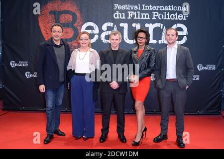 Les membres du Jury Sang Neuf Chad Chenouga, Catherine Frot, Lucas Belvaux, Audrey Pulvar et Malik Zidi assistent a l'Ouverture du 10e Festival International du Film Policier de Beaune a Beaune, France le 04 Avril 2018. Photo by Aurore Marechal/ABACAPRESS.COM Stock Photo