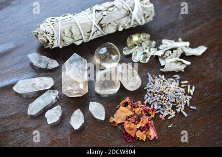 Meditation, reiki and crystal healing background. Healing crystals grid  Stock Photo - Alamy