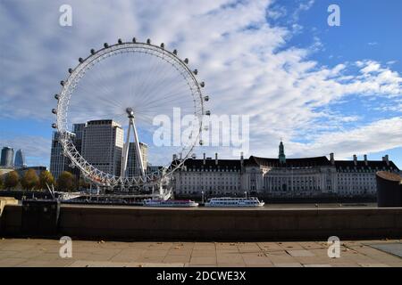 London Eye and County Hall daytime view. Stock Photo