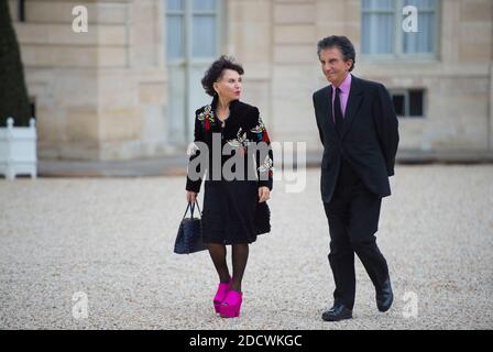 Jack Lang and his wife Monique Buczynski at Elysee Palace on April 10, 2018. Photo by Eliot Blondet/ABACAPRESS.COM Stock Photo