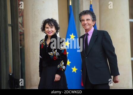 Jack Lang and his wife Monique Buczynski at Elysee Palace on April 10, 2018. Photo by Eliot Blondet/ABACAPRESS.COM Stock Photo