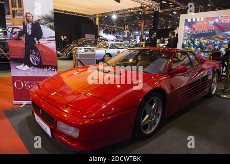 A Ferrari 512 TR from 1994 which belonged to the late French musician Johnny Hallyday and which will go on auction on March 24 during the Retromobile show on February 07, 2017, in Paris, France. Ancient car collectors from around the world come together to admire the old vehicles of another period. With more than 500 cars exhibited, Retromobile has become an international event for enthusiasts and collectors. Photo by ELIOT BLONDET/ABACAPRESS.COM Stock Photo