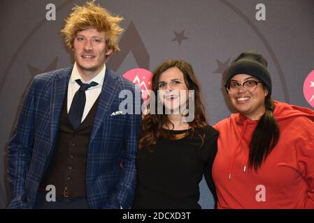 Geremy Credeville, Laura Domenge and Melha attending the 21st L'Alpe d'Huez Comedy Film Festival opening ceremony, France, on January 16, 2018. Photo by Mireille Ampilhac/ABACAPRESS.COM Stock Photo