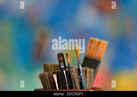 Painter Brushes Wooden Cup On White Stock Photo 1408069571