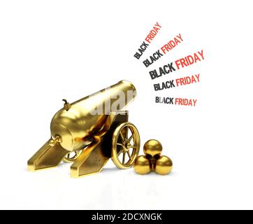 Golden Circus cannon shooting text Black Friday, 3d illustration Stock Photo