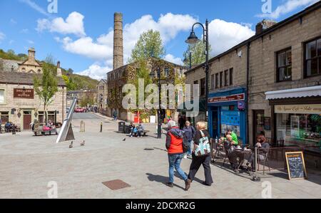 Summer view of Hebden Bridge town centre in West Yorkshire Stock Photo