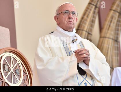 Pope Francis leads an open-air mass at the beach resort town of Huanchaco, northwest of Trujillo,Peru, on January 20, 2018. The mass takes place on a wide swathe of beach able to accommodate 500,000 people. Photo by ABACAPRESS.COM Stock Photo