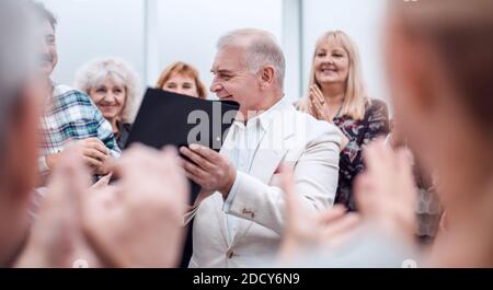 the long-awaited meeting of the elderly Stock Photo