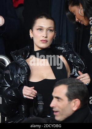 Model Bella Hadid watches the UEFA Champions League Round of 16 Second