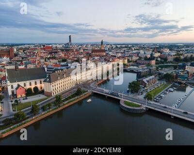 Aerial view of beautiful Wroclaw located on many islands on Odra river, Poland Stock Photo