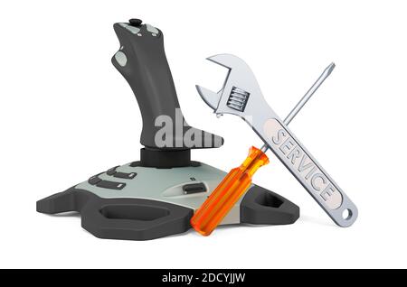 Service and repair of joystick, 3D rendering isolated on white background Stock Photo