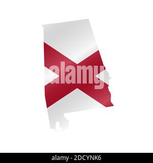 Detailed waving flag map of Alabama. map with masked flag. Stock Photo