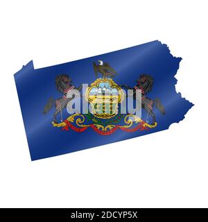 Detailed waving flag map of Pennsylvania. map with masked flag. Stock Photo