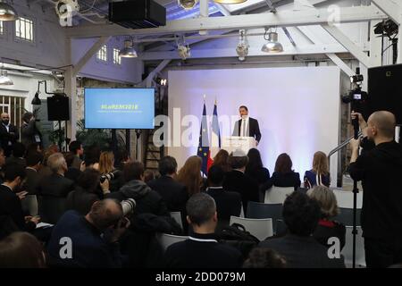 Christophe Castaner Chief Representative of ''La Republique en Marche' presenting his 2018 wishes to the Press in Paris, France on January 26th, 2018. Photo by Henri Szwarc/ABACAPRESS.COM Stock Photo