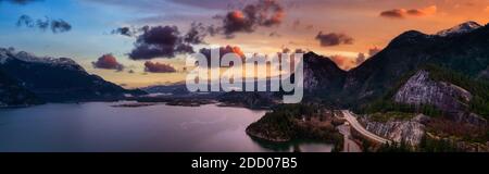 Aerial Panoramic view of Sea to Sky Highway Stock Photo