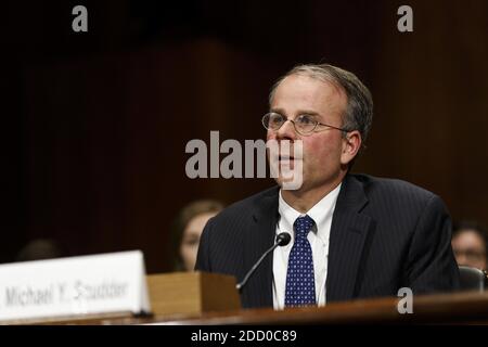 Michael Y. Scudder speaks during his confirmation hearing to become a United States Federal Judge before the Senate Judiciary Committee on Capitol Hill in Washington, DC, USA, on March 21, 2018. Photo by Alex Edelman / CNP/ABACAPRESS.COM Stock Photo