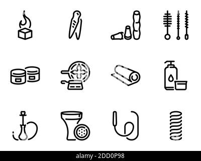 Set of black vector icons, isolated against white background. Illustration on a theme Hookah smoking Stock Vector