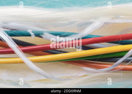 Colorful Tube of Fiber Optic Cable Close-up Stock Photo