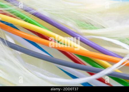 Colorful Tube of Fiber Optic Cable Close-up Stock Photo