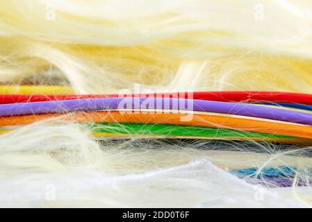 Colorful Tube of Stripped Fiber Optic Cable Stock Photo