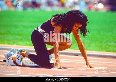 Florence Griffith Joyner competing in the 200m at the 1988 U.S. Olympic Track and Field Team Trials Stock Photo