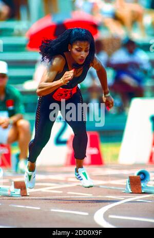 Florence Griffith Joyner competing in the 100m at the 1988 U.S. Olympic Track and Field Team Trials Stock Photo