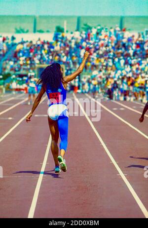 Florence Griffith Joyner competing in the 100m at the 1988 U.S. Olympic Track and Field Team Trials Stock Photo